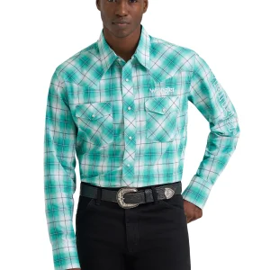 Chemise Western Carreauté Turquoise - Homme