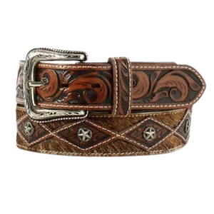 Ceinture en Cuir avec Poil de Veau et Conchos - Homme