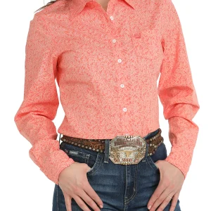 Chemise Western Stretch Lineart Corail - Femme